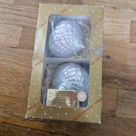 Vintage Set Pair 2 Ornaments Hand Blown Germany Light Pale Pink Silver Handmade - Picture 8 of 8